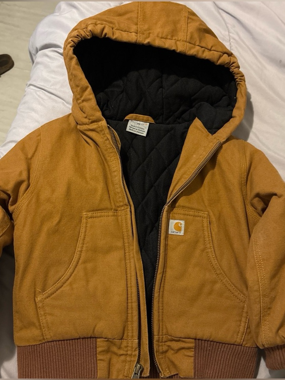 Carhartt Kids Caramel Brown Hooded Jean-Style Jacket with Black Lining
